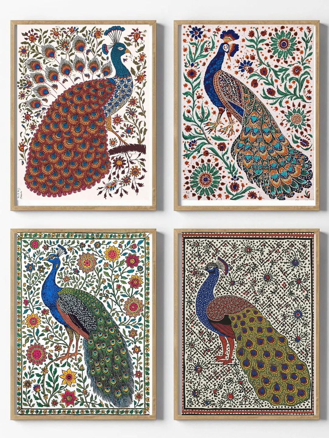 vintage Madhubani Peacock print, Indian folk art, Indian painting ...