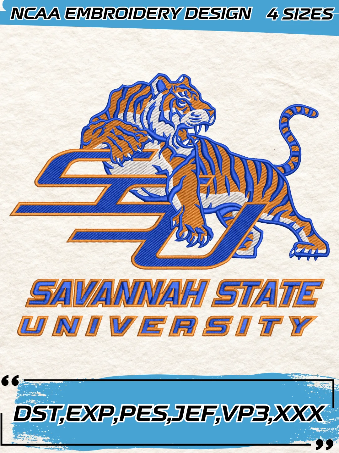 Savannah State Tigers Logos Embroidery Design,NCAA Logo Embroidery Design,Machine Embroidery Design File,4 Sizes, Digital Download