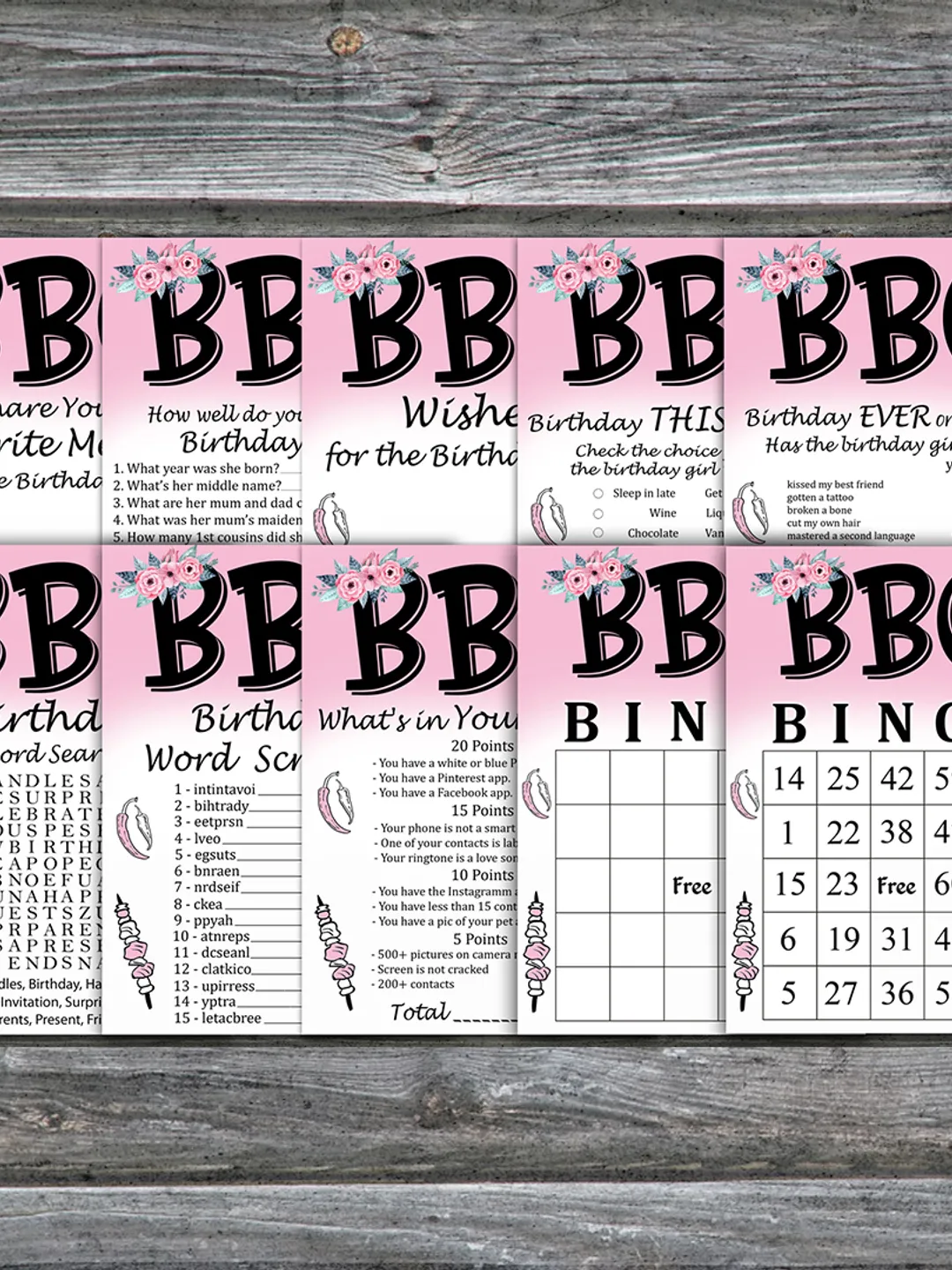 BBQ Birthday Party Games bundle,Adult birthday games package,Printable Birthday Games,INSTANT DOWNLOAD