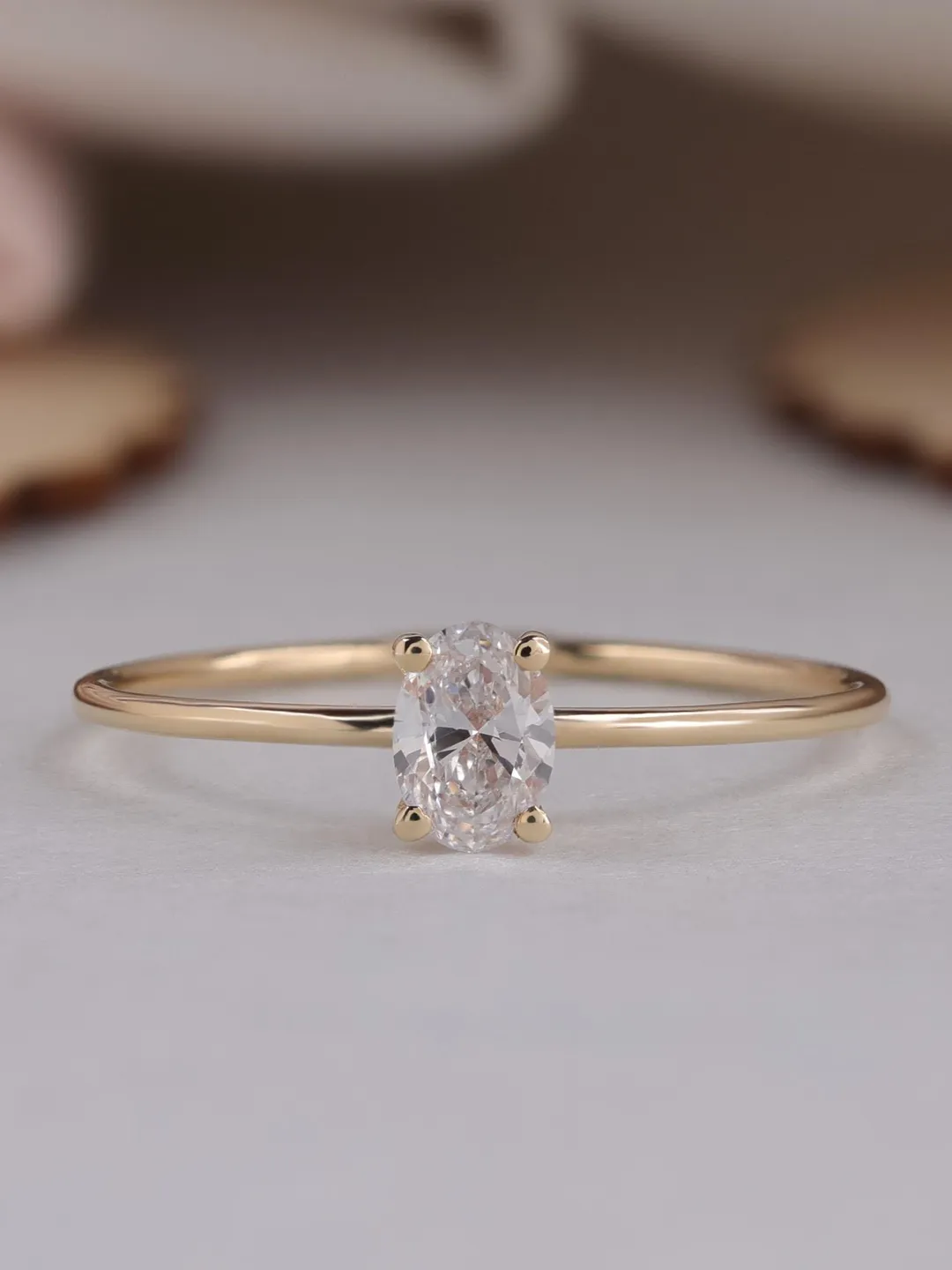 14K Gold Oval Lab Diamond Ring, Minimalist engagement promise ring, Petite Dainty Diamond Ring, Anniversary Gift for Her