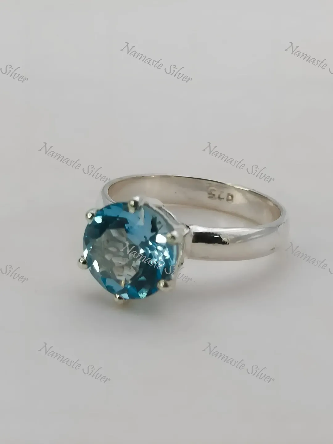 Handmade Heart Sterling Silver Blue Topaz Ring, December Birthstone
