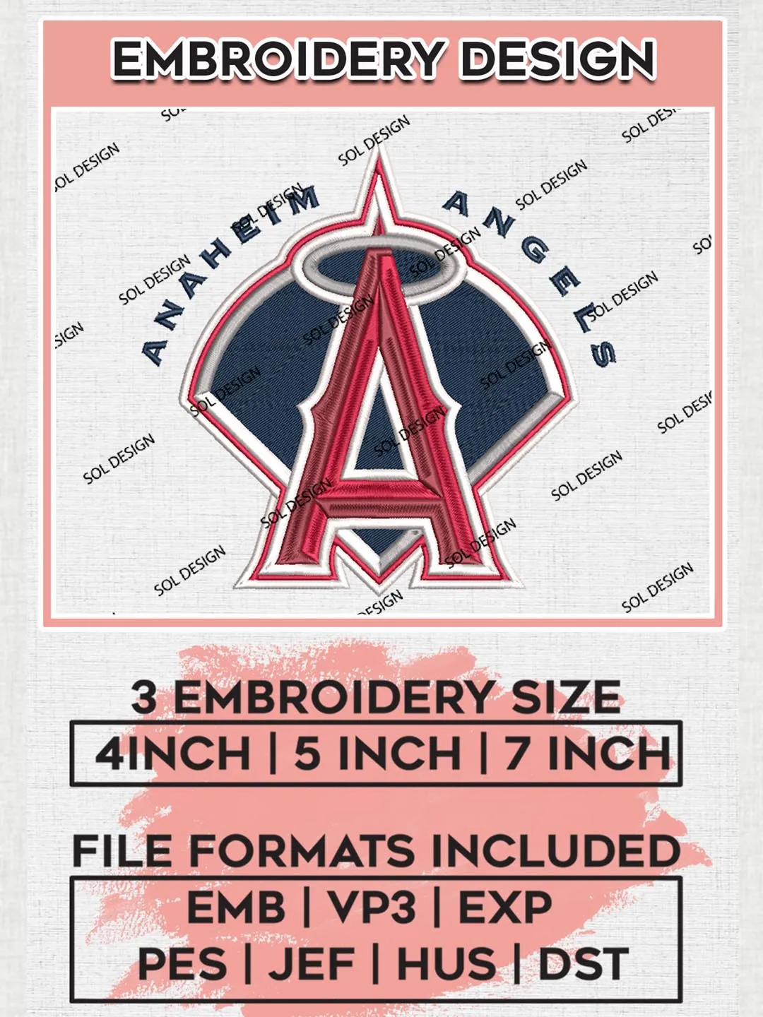 Los Angeles Angels Machine Embroidery Design Files, MLB Los Angeles Angels Team Embroidery, MLB Teams, 3 sizes, MLB Machine embroidery designs, Digital Download