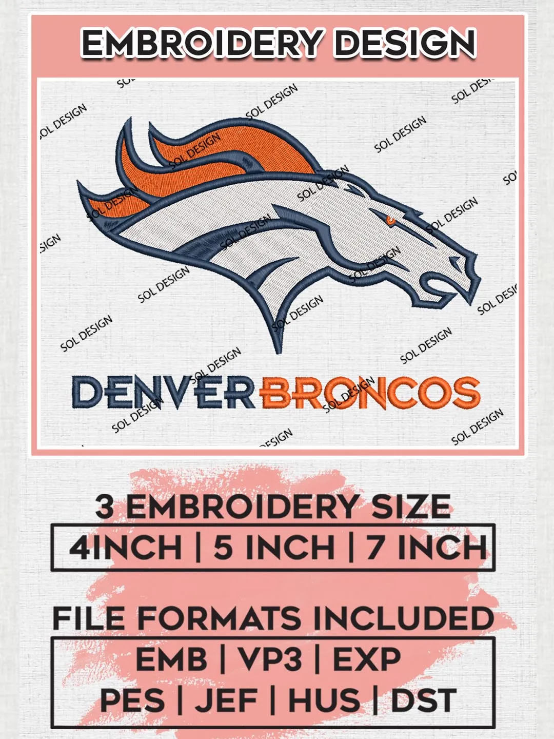 Denver Broncos Embroidery Designs, NFL Broncos Embroidery Designs, NFL Embroidery Designs, NFL Denver Broncos Machine Embroidery Design, Digital Download