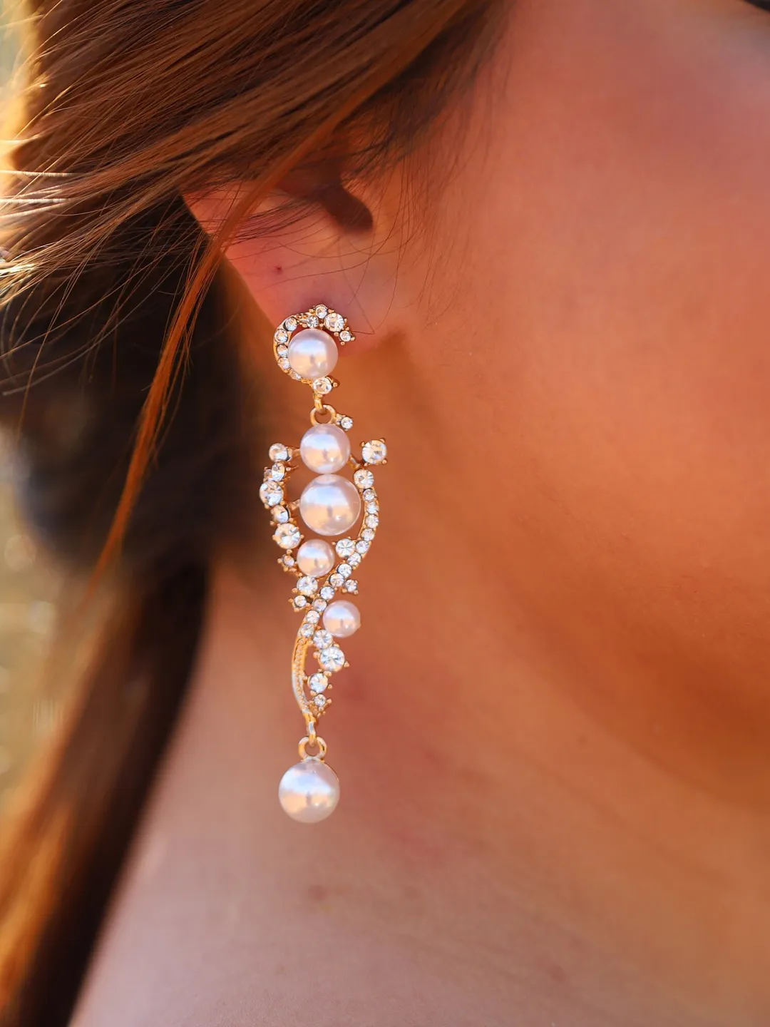 Boho Wedding Earrings, Champagne Gold Pearl Bridal Earrings, Swarovski Crystal Chandelier Wedding Earrings, Silver Statement Wedding Jewelry