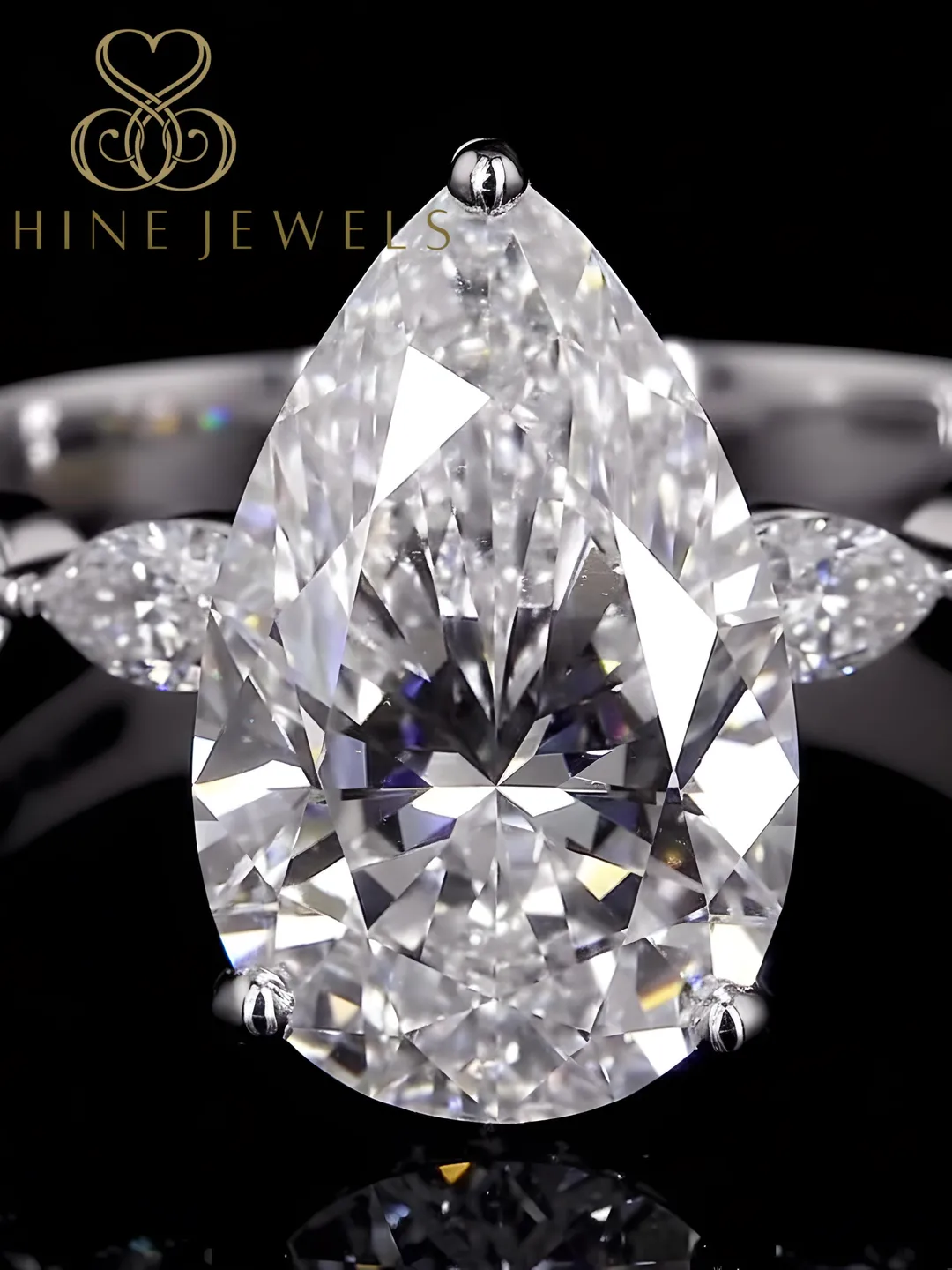 3 Ct Pear Cut Lab Grown Diamond Engagement Ring, 14Kt Gold Hidden Halo