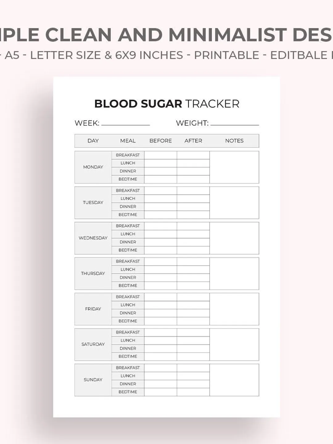 Blood Sugar Tracker Printable | Blood Glucose Log | Diabetes & Insulin ...