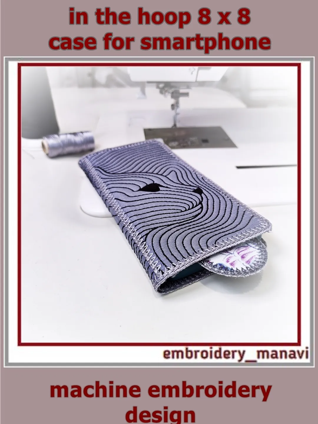 In the hoop embroidery design smartphone case & card slots Cat by Embroidery Manavi 05