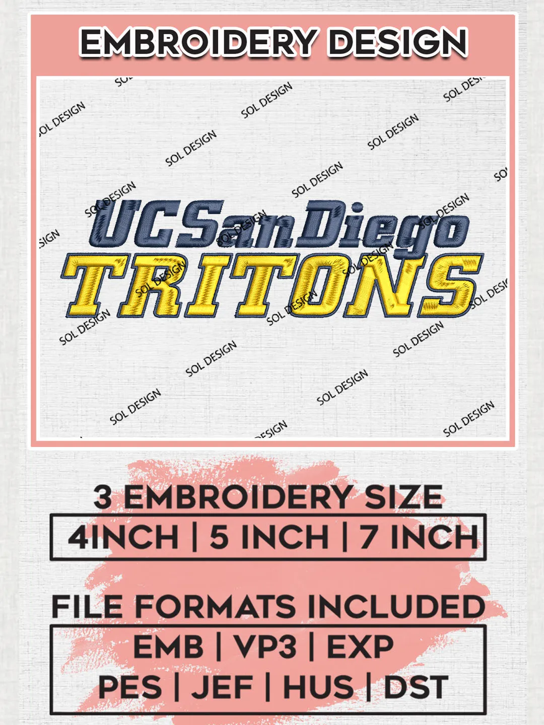 UC San Diego Tritons Team Wordmark Logo Embroidery Design Files, NCAA UC San Diego Tritons Machine Embroidery, NCAA Teams, Game Day, 3 sizes, NCAA Machine embroidery designs, Digital Download
