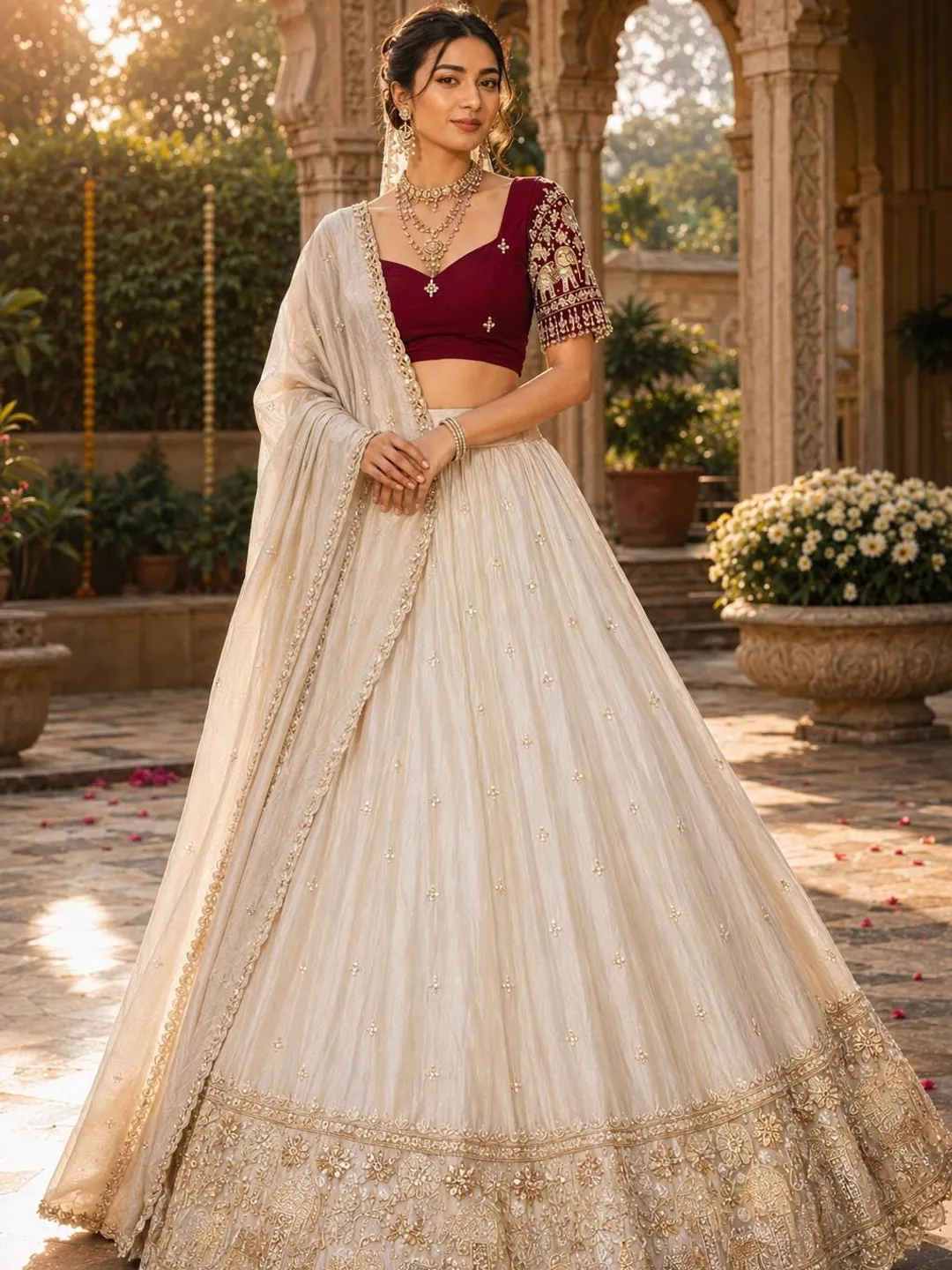 ivory indian dress Traditional Indian Bridal Ivory & Pink Pastel Silk Wedding Outfit  [product_title] | OORVI DESAI