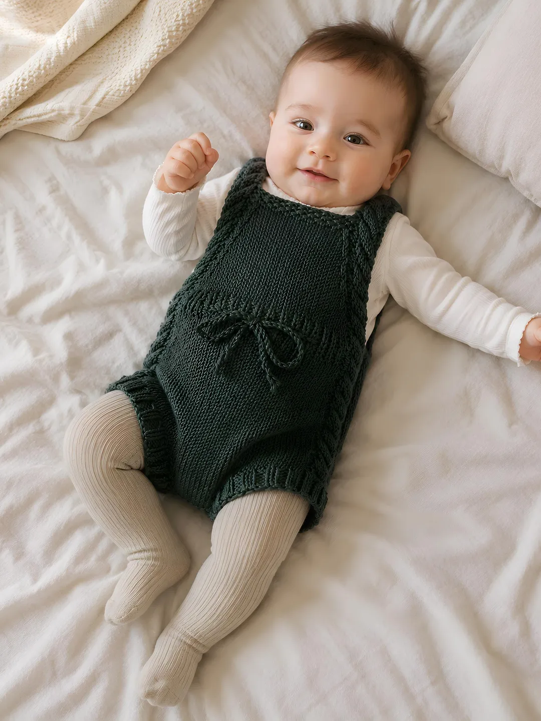 Woodland Cable Romper – Baby Knitting Pattern PDF, Newborn to 24