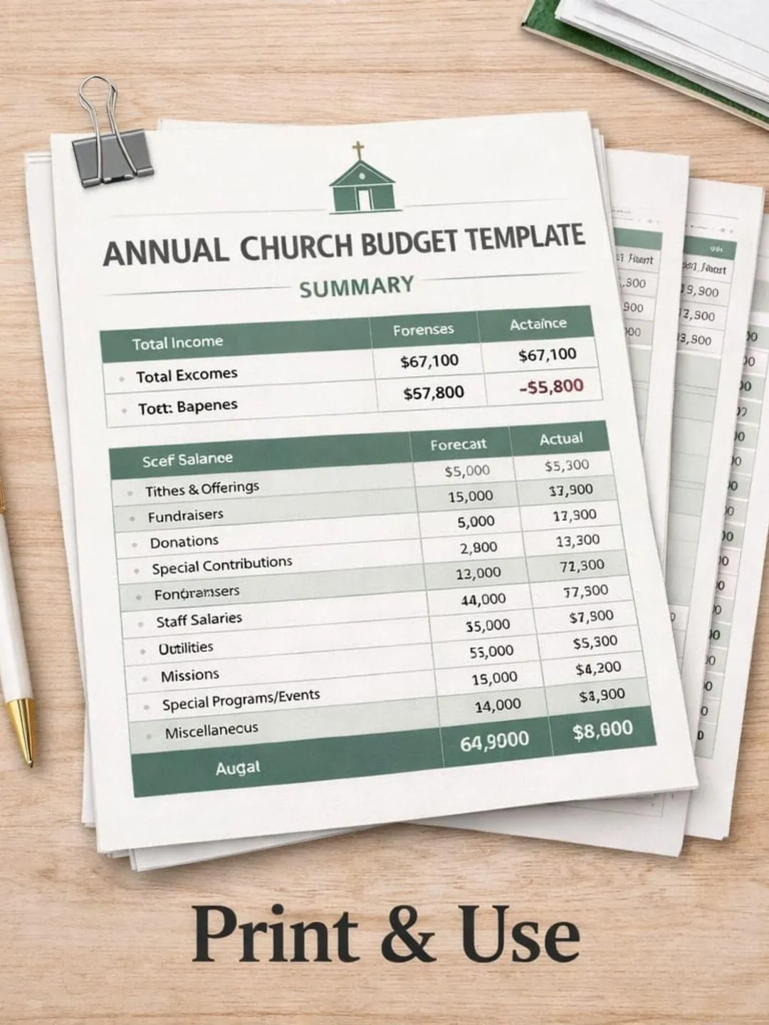 Annual Church Budget Template Printable, Ministry Finance Planner A4 ...