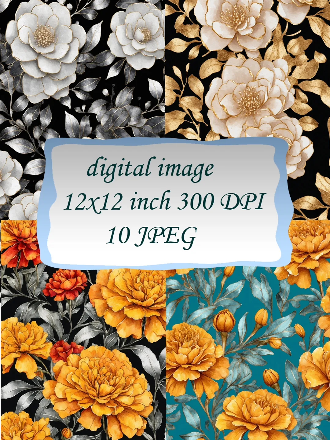 Digital Art Prints Set of 10, vivid floral image, marigold, camellias , Floral Journal Paper, notebook digital paper  instant download