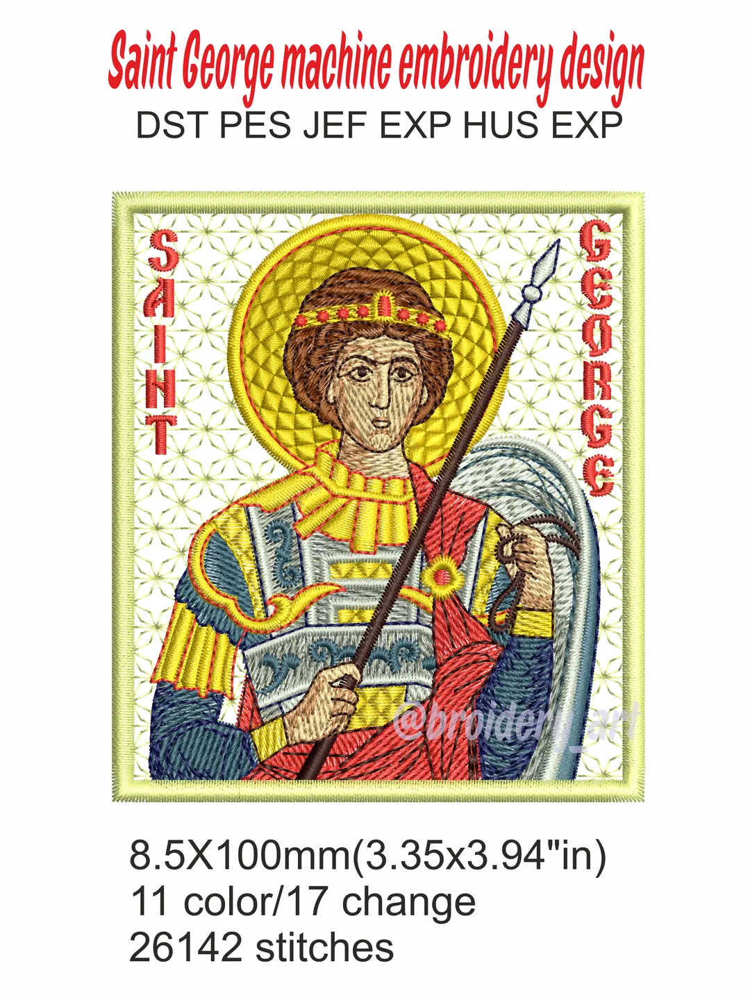 Saint George machine embroidery design