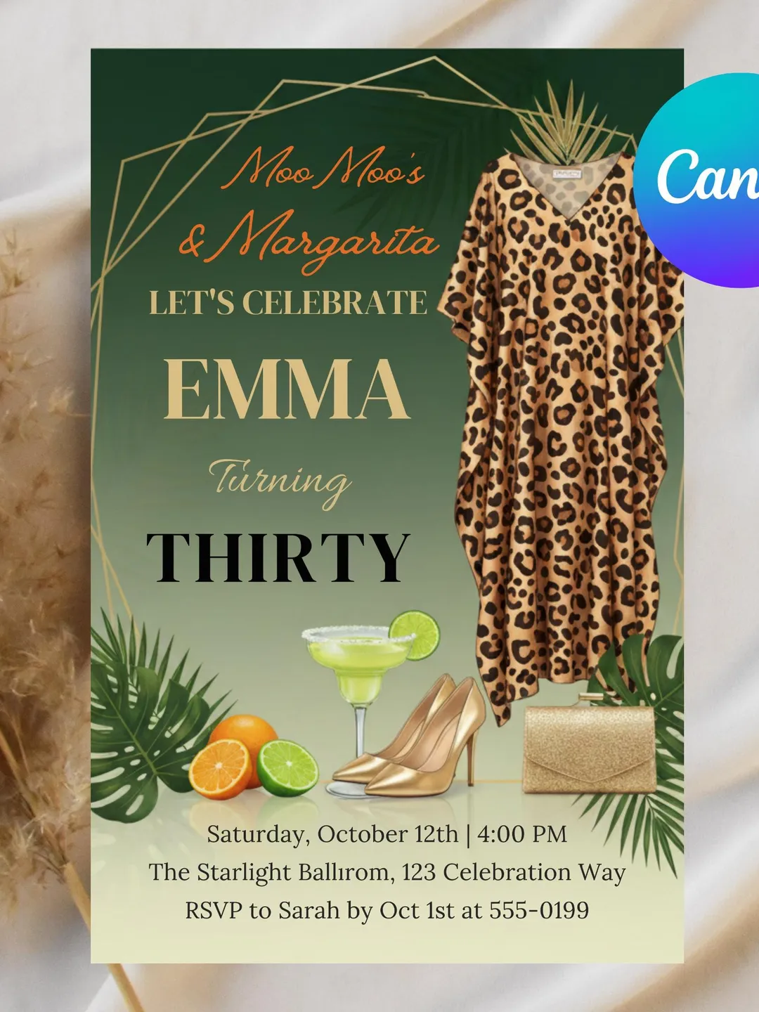 moo moo dress party invitations Moo Moo's & Margaritas Animal Print Invitation