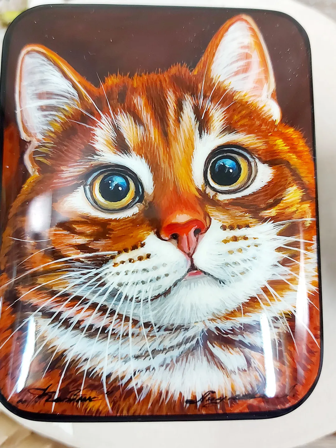 Gorgeous Russian Lacquer Box"Cute Cat.Red cat"jewelry box,gift for cat lovers.Hand painted miniature.Gift for cat lovers.Art gift Fedoskino.