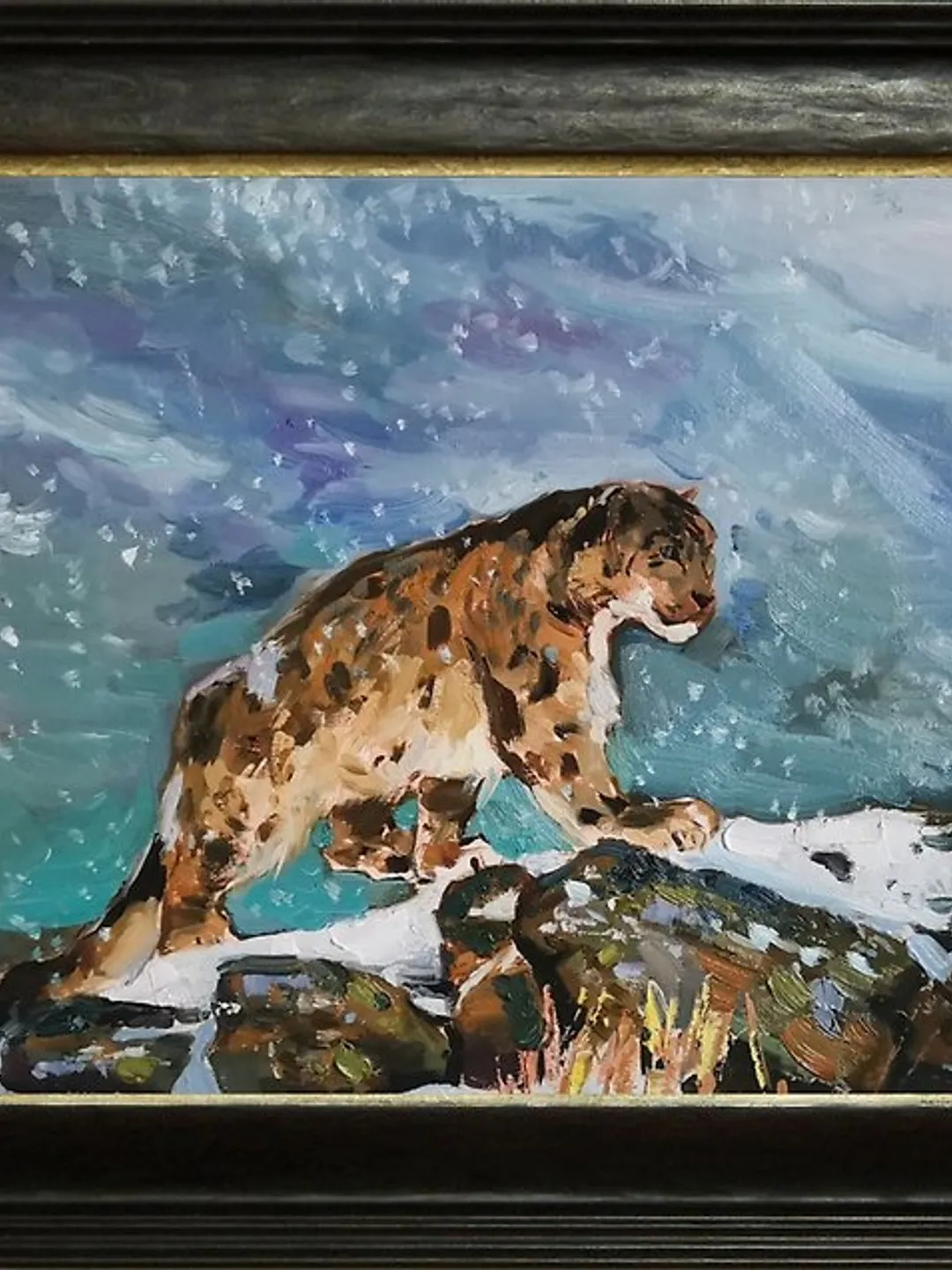 Snow leopard Painting Original Art Canvas Painting Animal Art 手工油畫
