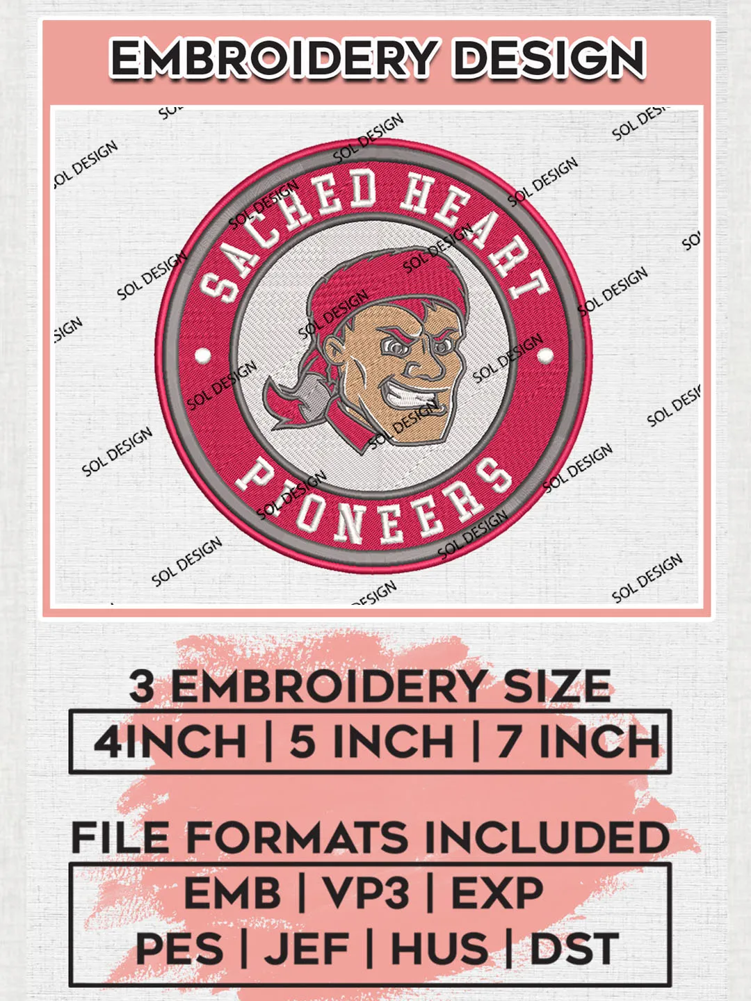 Sacred Heart Pioneers Team Logo Embroidery Design Files, NCAA Sacred Heart  Pioneers Machine Embroidery, NCAA Teams, 3 sizes, NCAA Machine embroidery  designs, Digital Download, image size:1080x1440