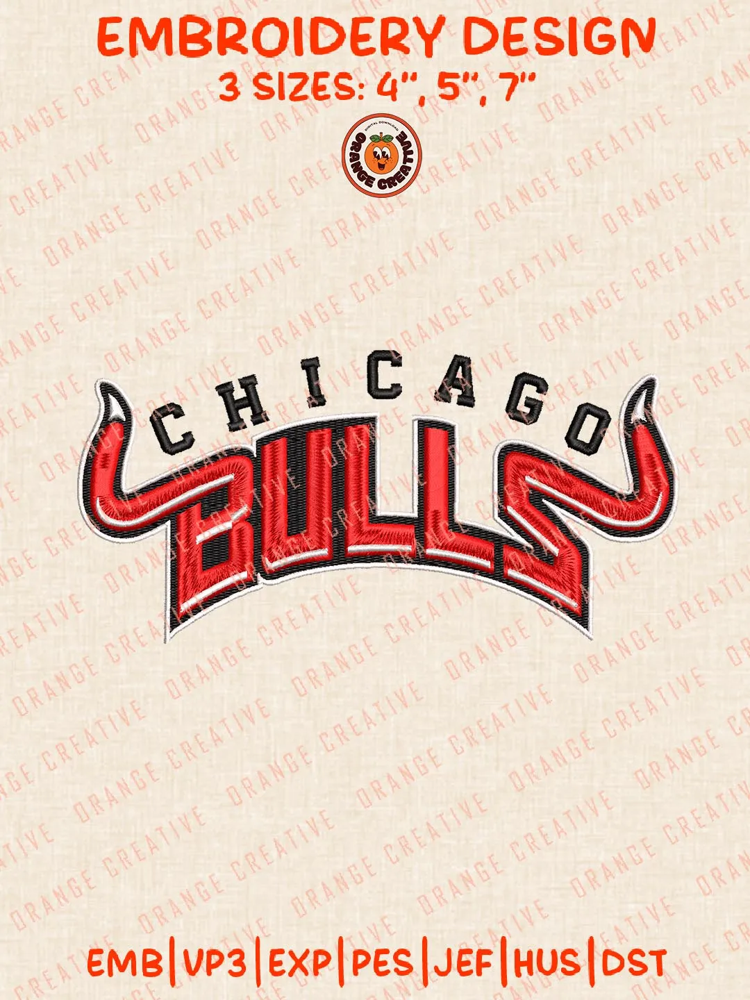 Chicago Bulls Text Logos Embroidery Designs, NBA Team Logo Embroidery Files, Machine Embroidery Design File, 4 Sizes, Custom Size, Digital Download