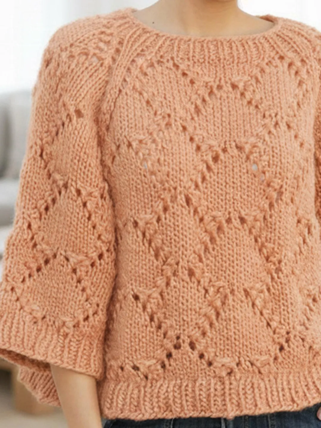 Diamond Lace Pullover Knitting Pattern – Airy Spring Sweater (PDF)