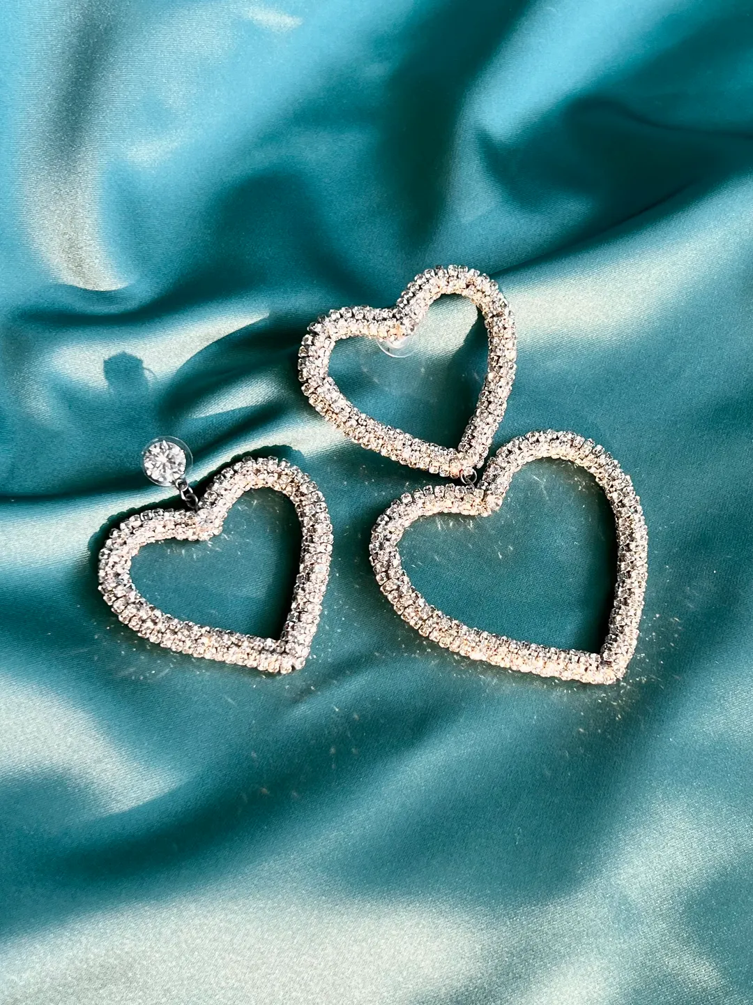 Assymetrical Hearts Crystal Earrings