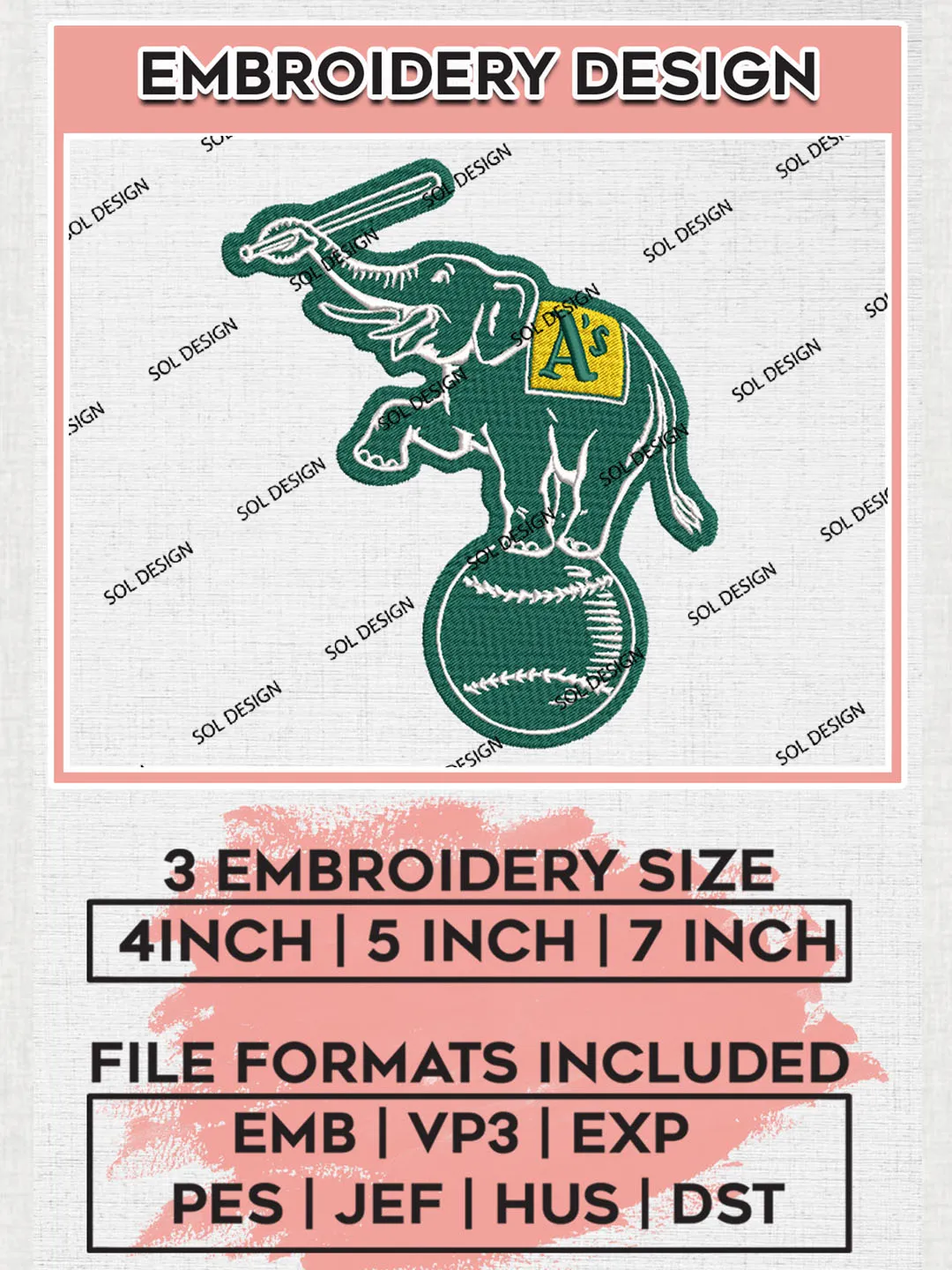 MLB Oakland Athletics Mascot Logo Embroidery Files, MLB Oakland Athletics Team Embroidery, MLB Teams, 3 sizes, MLB Machine embroidery designs, Digital Download