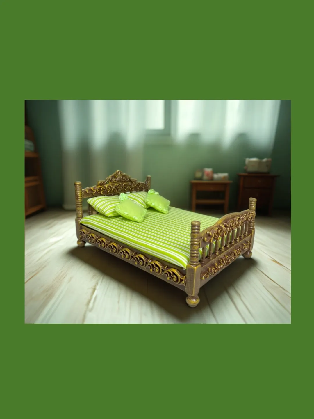 Dollhouse bed. 1:12 scale. Handcrafted. Miniature dollhouse.