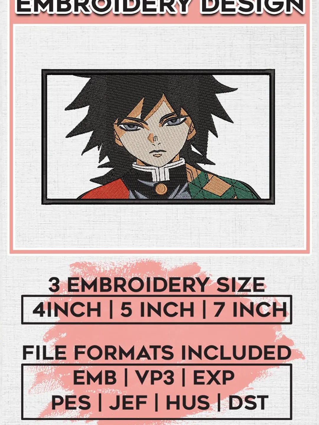 Tomioka Giyu Embroidery Designs, Kimetsu No Yaiba Anime Embroider Files, Machine Embroidery Digital Download EMB_ANIME_38