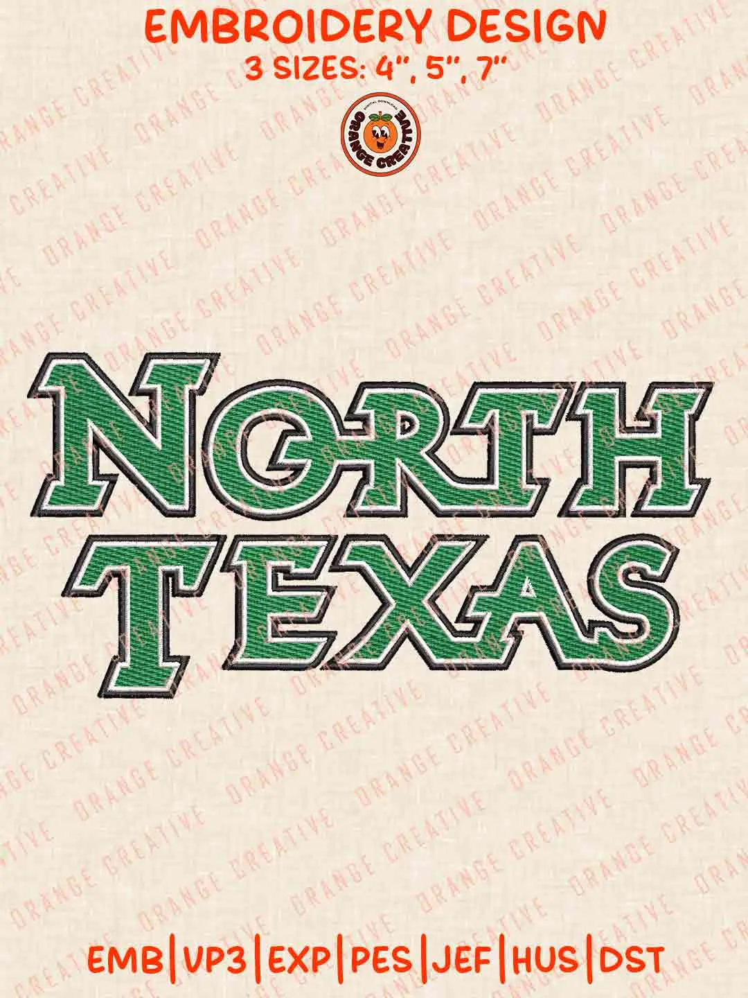 North Texas Text Logo Embroidery Design, NCAA North Texas Mean Green Team Machine Embroidery Digitized Pes File, 4 Sizes, Custom Size, Instant Download
