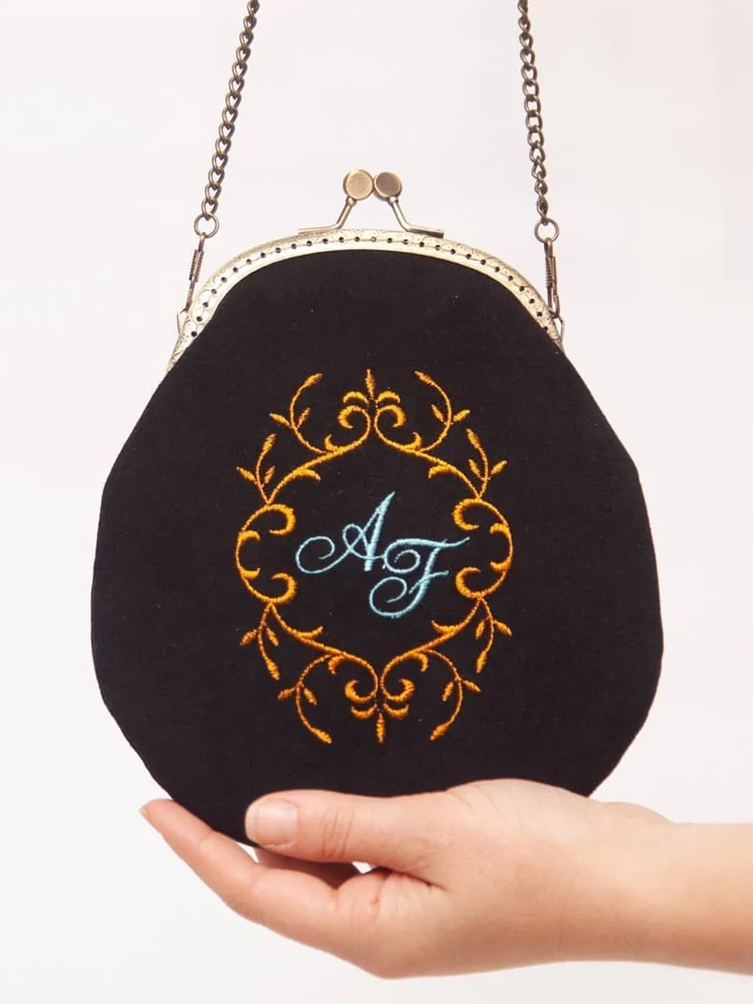 A handbag with a chain