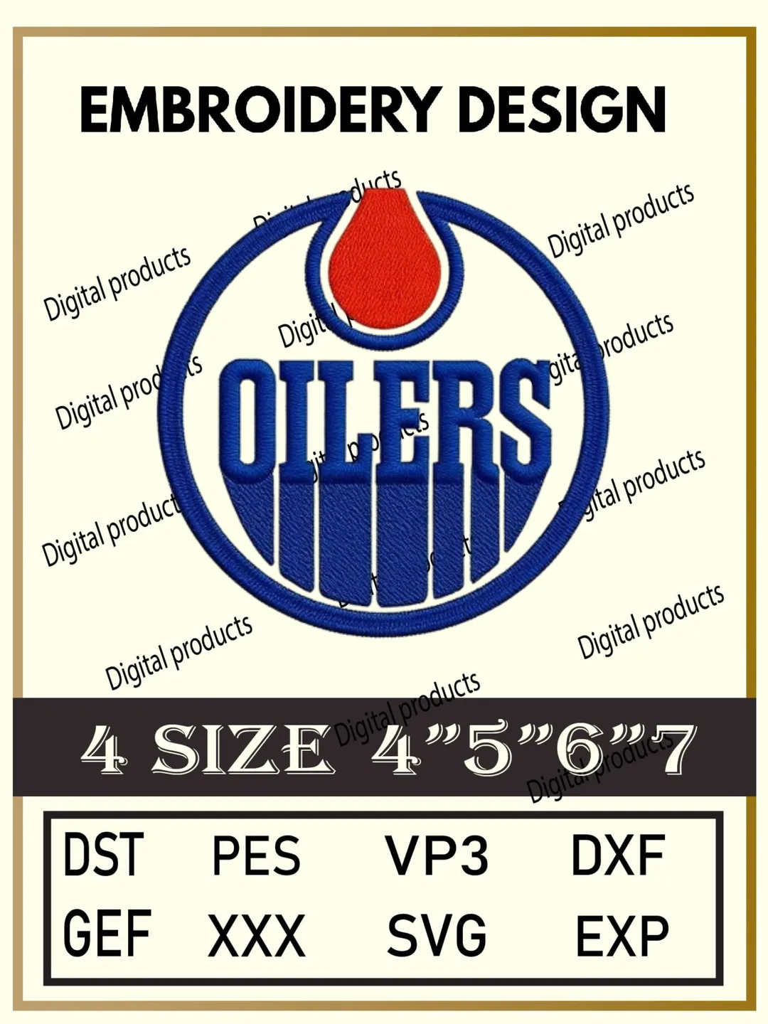 Edmonton Oilers Embroidery Design Digital Logo Pattern for Machine Embroidery Projects in Four Sizes with Multiple Compatible Formats Including DST, PES, VP3, DXF, GEF, XXX, SVG, EXP for Creative Stitching and Artistic Embroidery Download