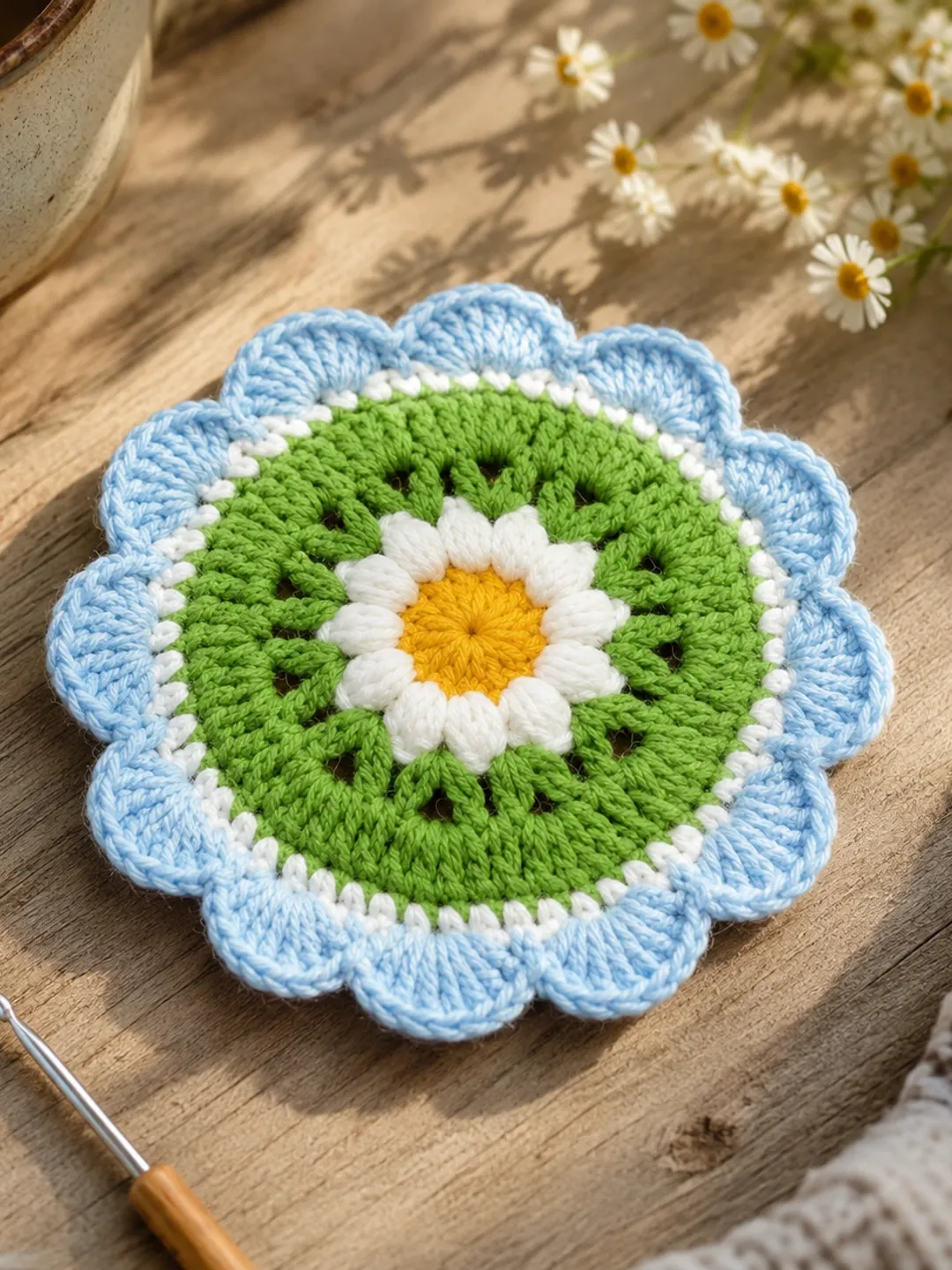 Crochet Daisy Coaster Pattern PDF, Floral Mug Rug Tutorial, Spring Home Decor