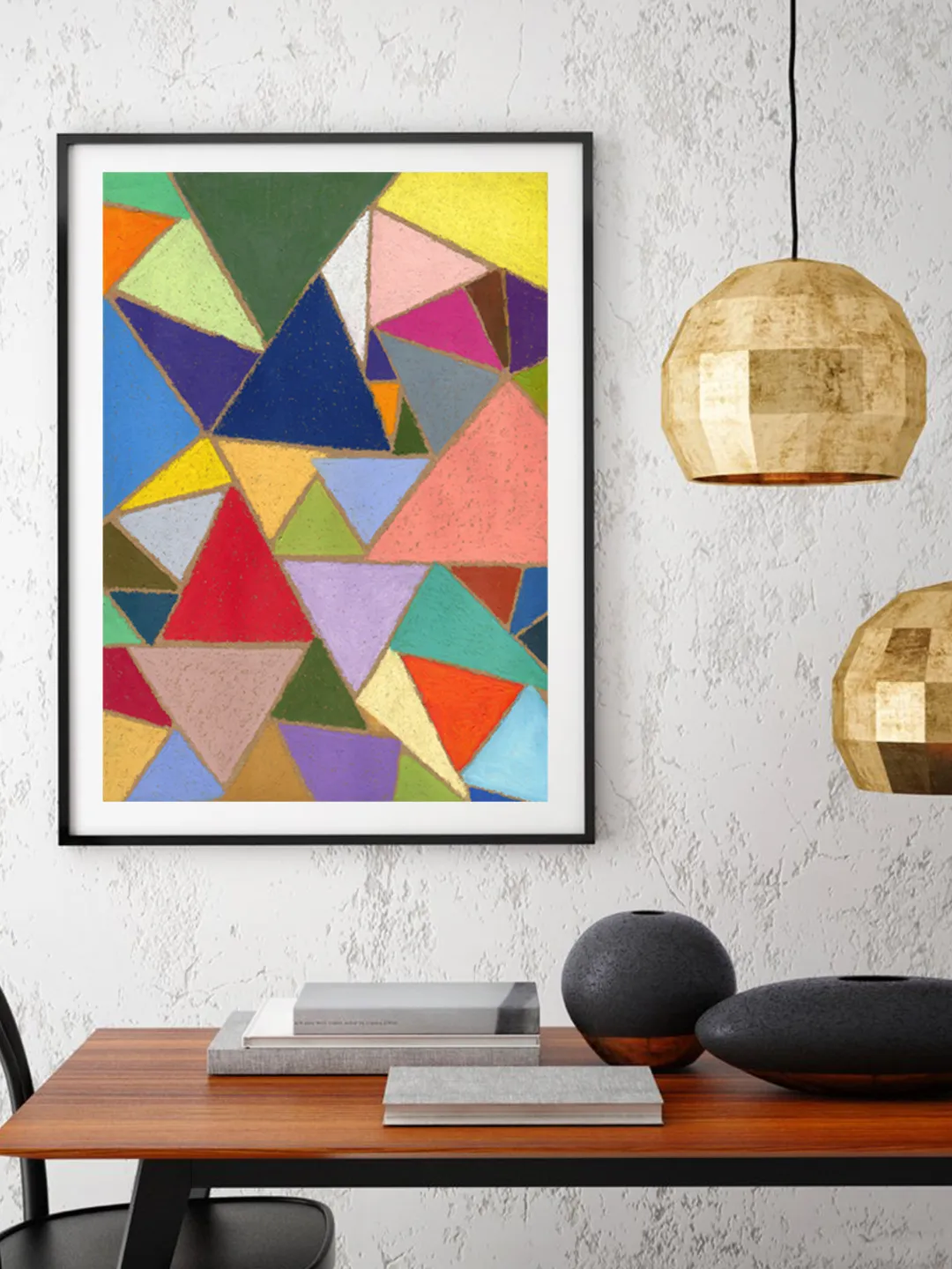 Printable pattern Abstract colored triangles, Large poster, Digital file, Home decor, Color oil pastel painting