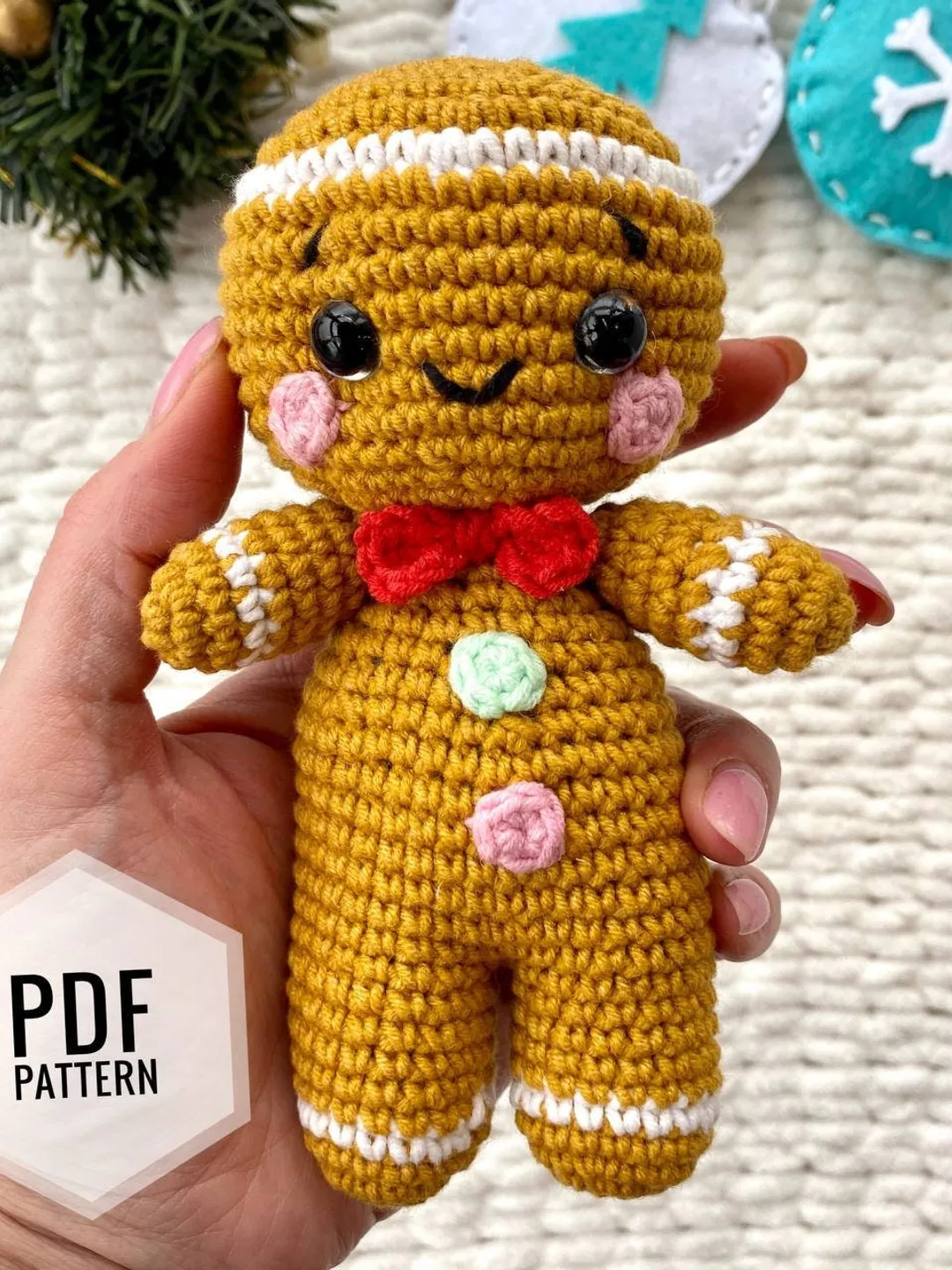 GINGERBREAD Christmas Crochet pattern - Amigurumi pattern toy - Pdf English tutorial - New year decor