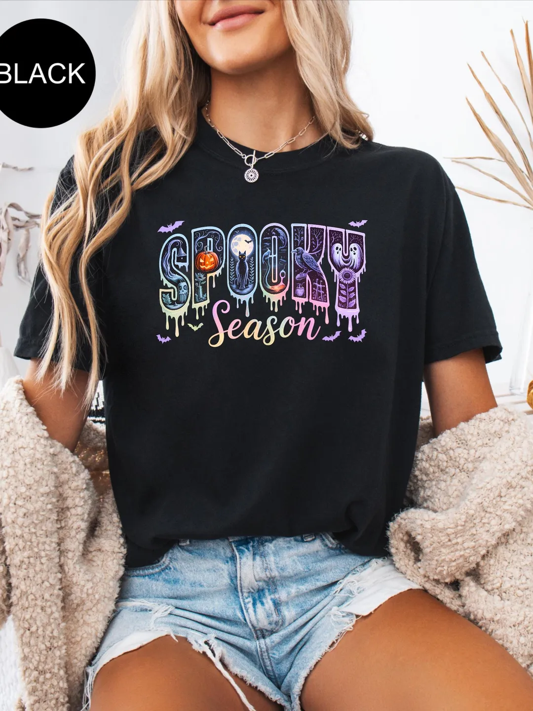 Comfort Colors Spooky Season T-Shirt: Neon Halloween Shirt, Fall Vibes