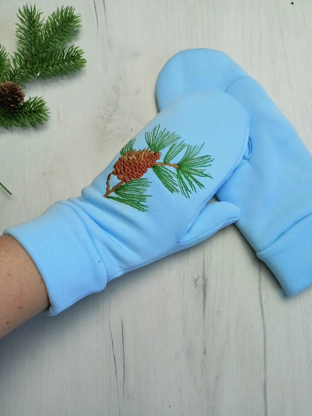 Blue winter mittens for women, heated gloves for women, warm mittens with embroidery, best heated gloves