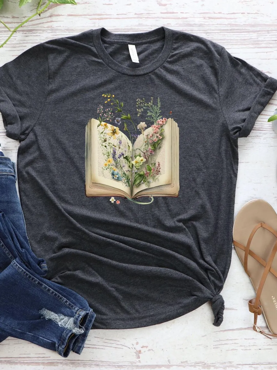 Floral Book T-Shirt: Book Lover Gift, Teacher Librarian Shirt