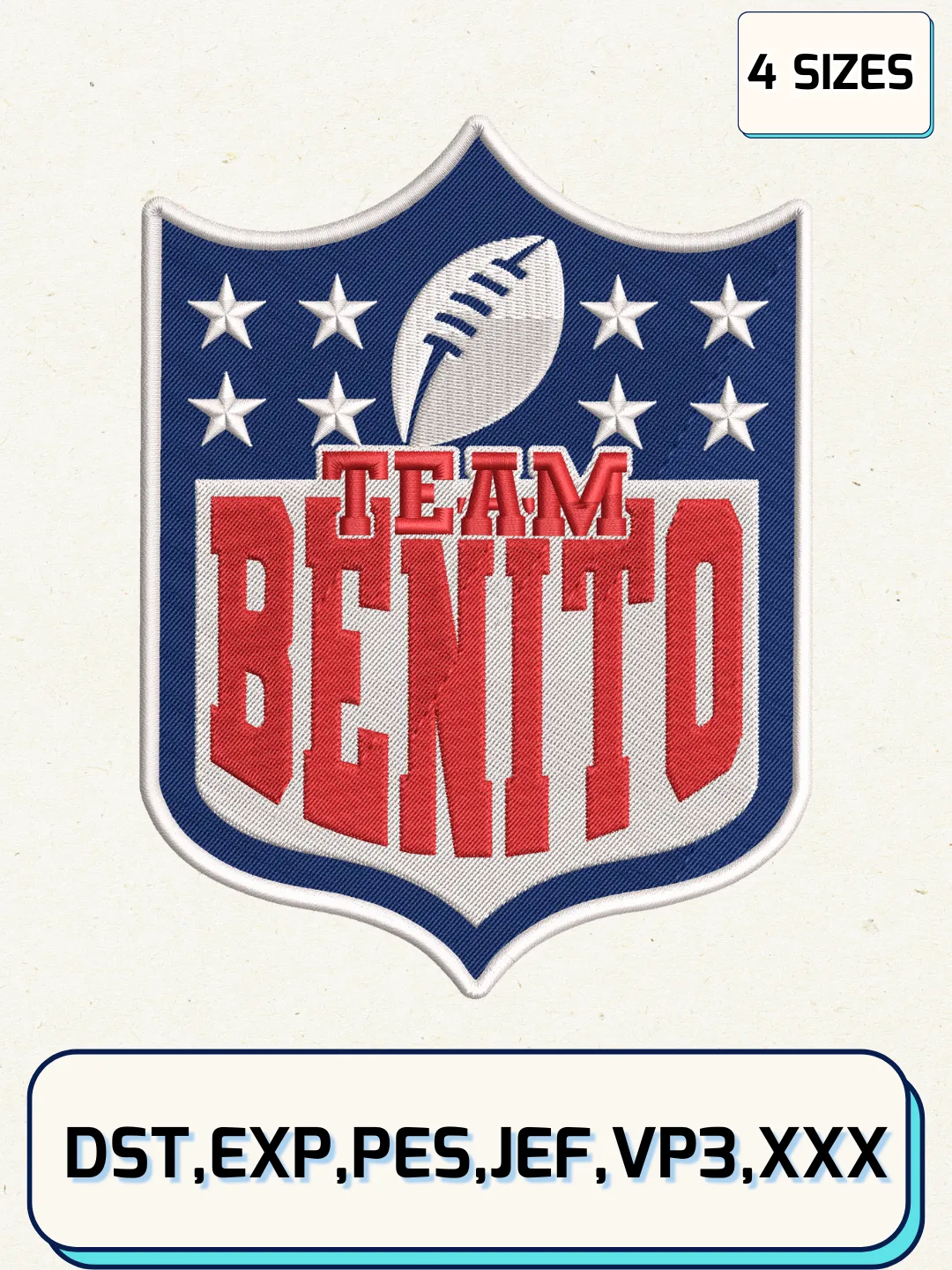Benito Bowl Singer Super Bowl Football Embroidery Design Files, NFL Logos Embroidery Designs, Machine Embroidery Files, 4 Sizes
