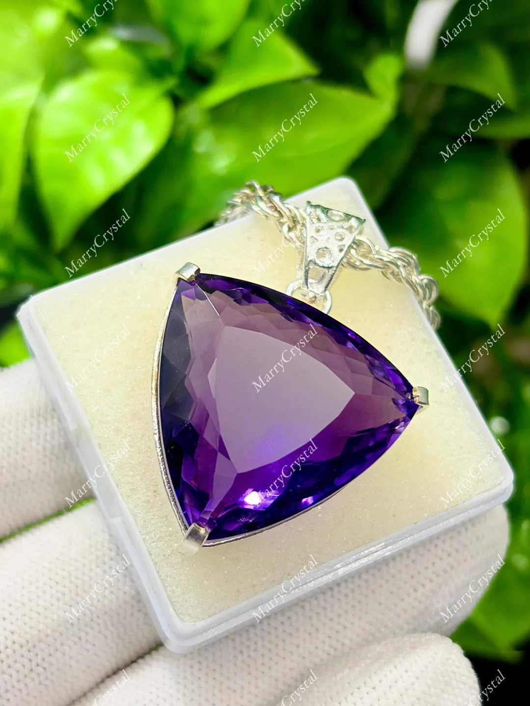 Unique 80 Ct Purple Amethyst Hydrothermal GS Silver Trillion Pendent ...