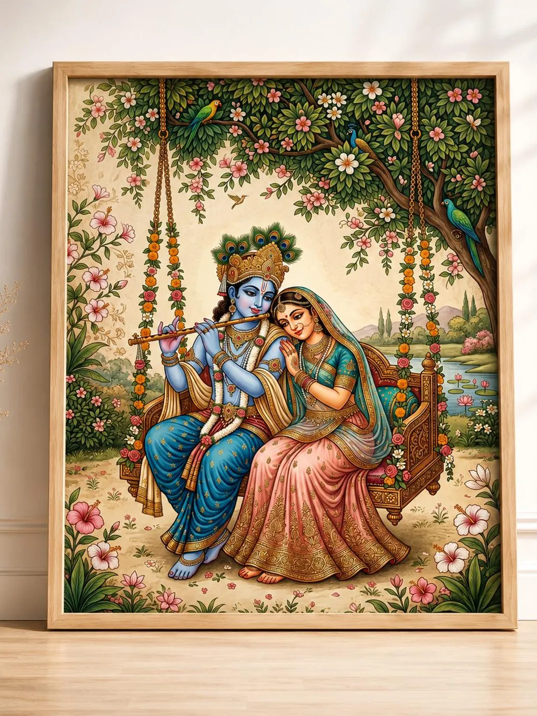 lord Krishna Radha Print, Indian Folk art, Hindu God Poster, pooja room decor