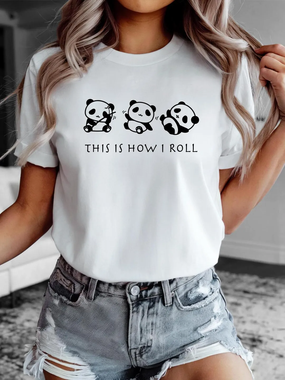 This is How I Roll Shirt, Panda Lover T Shirt, Panda Shirt, Panda TShirt, Gift for Women, Gift for Her, Animal Tee, Cute Animal Shirt