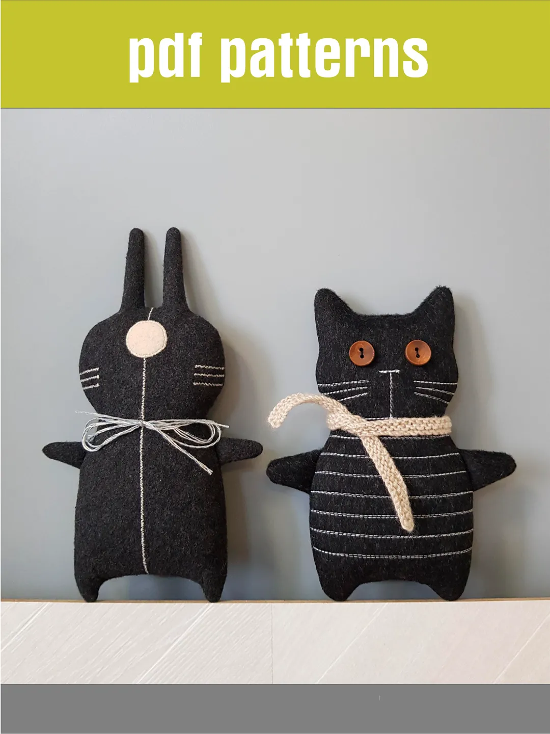 Halloween Dolls Patterns PDF for sewing Black Cat and Rabbit, set of 2 digital Tutorials. Stuffed animals patterns. DIY Halloween Gifts