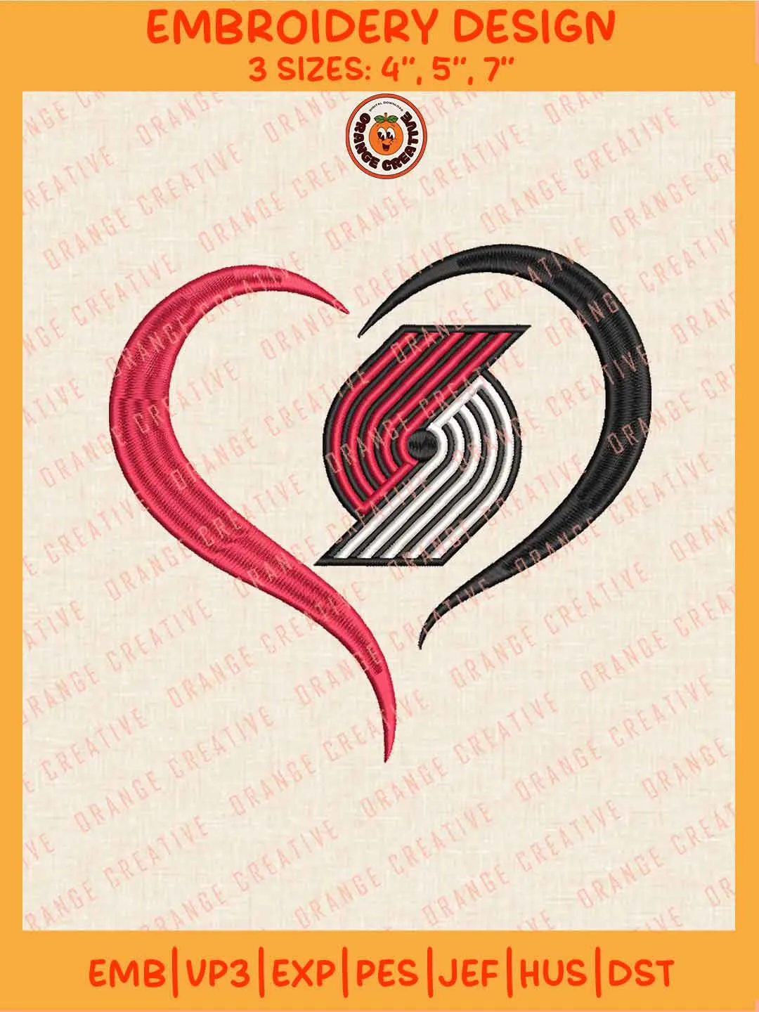 NBA Portland Trail Blazers Team Heart Logo Embroidery Files, Portland Trail Blazers Basketball Team Embroidery Designs, NBA Blazers Machine Embroidery Files, NBA Basketball Team Machine Embroidery, Digital Download