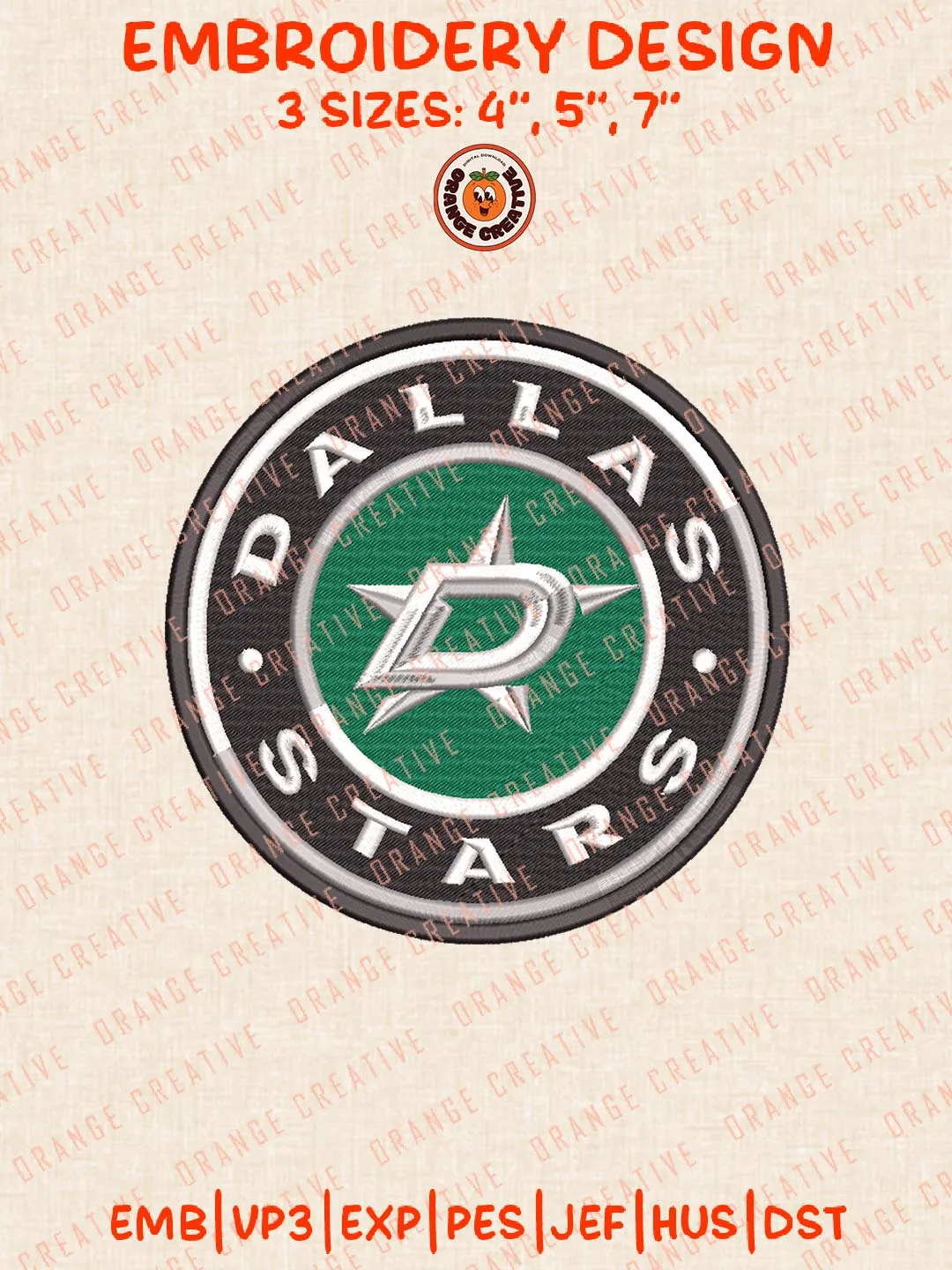 Dallas Stars Round Team Logos Embroidery Designs, NHL Logo Embroidery Files, Machine Embroidery Design File, 4 Sizes, Custom Size, Digital Download