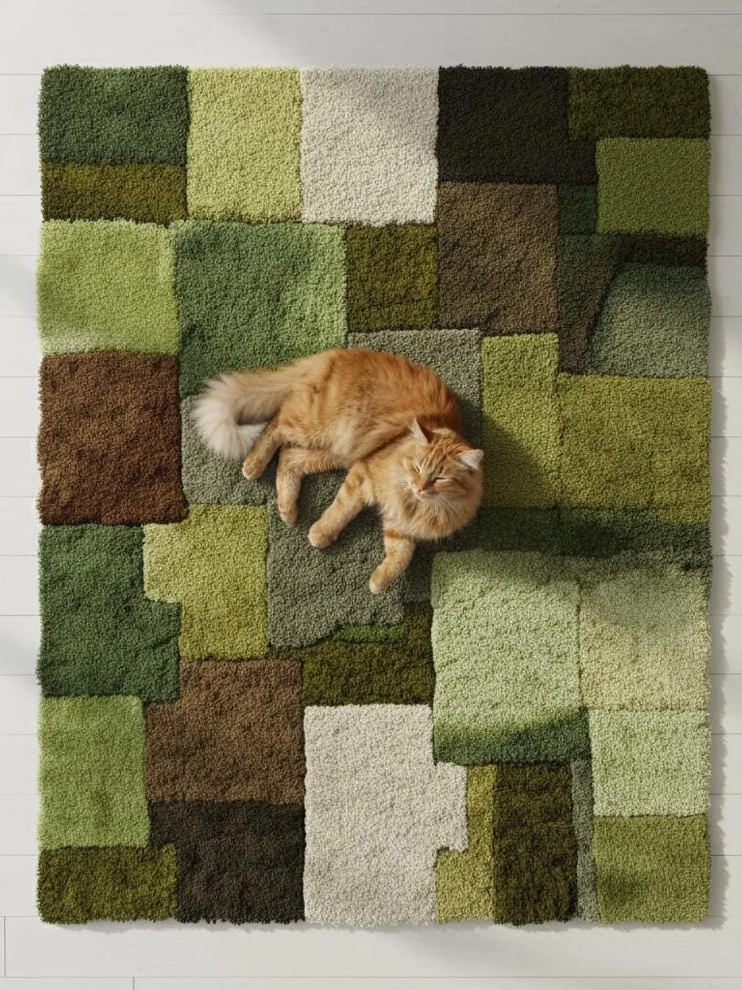 Tonal Patchwork Rug Geometric Patchwork Rug: Green & Brown Tufted Earth Tone Decor Teppich