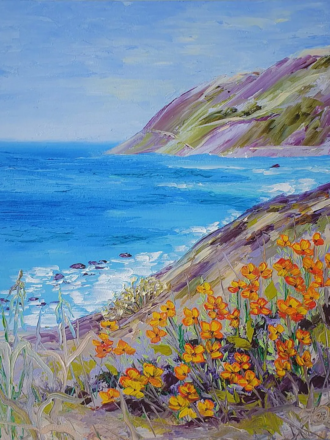 California Poppy Painting Big Sur Original Art Seascape Impasto Oil ...