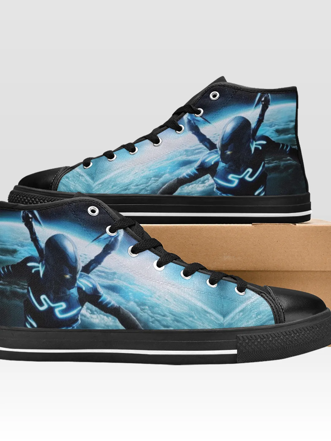 Blue Beetle Shoes, High-Top Sneakers, Handmade Footwear