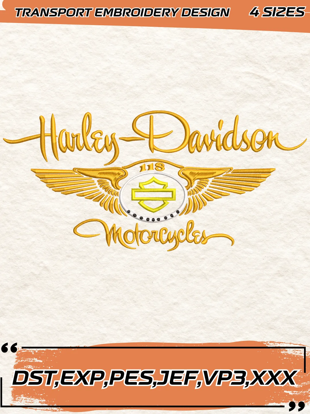 Harley Davidson 118 Motorcycley Embroidery Design,Transport Embroidery File,4 Sizes, Digital Download