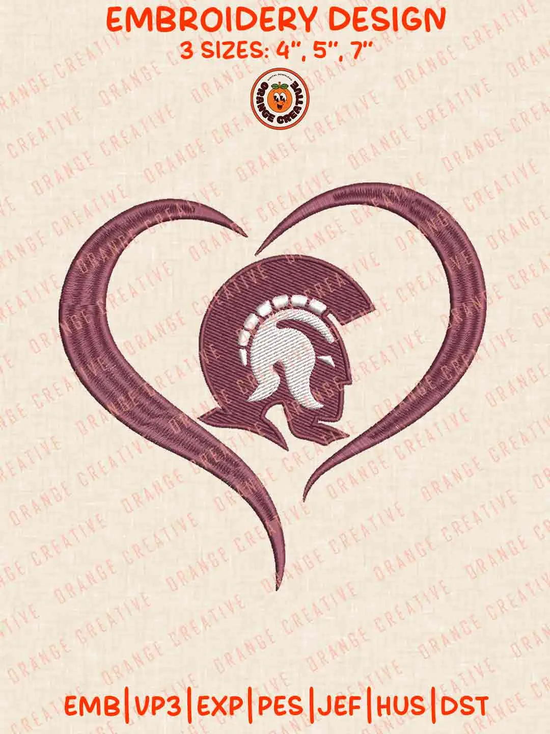 Little Rock Trojan Heart Logo Embroidery Design, College Machine Embroidery Digitized Pes File, Football Designs, 3 Sizes, Custom Size, Instant Download