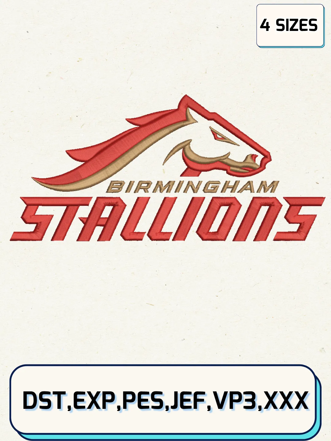 Birmingham Stallions Logo Embroidery Design File,UFL Logo Embroidery Design, Machine Embroidery Files, 4 Sizes