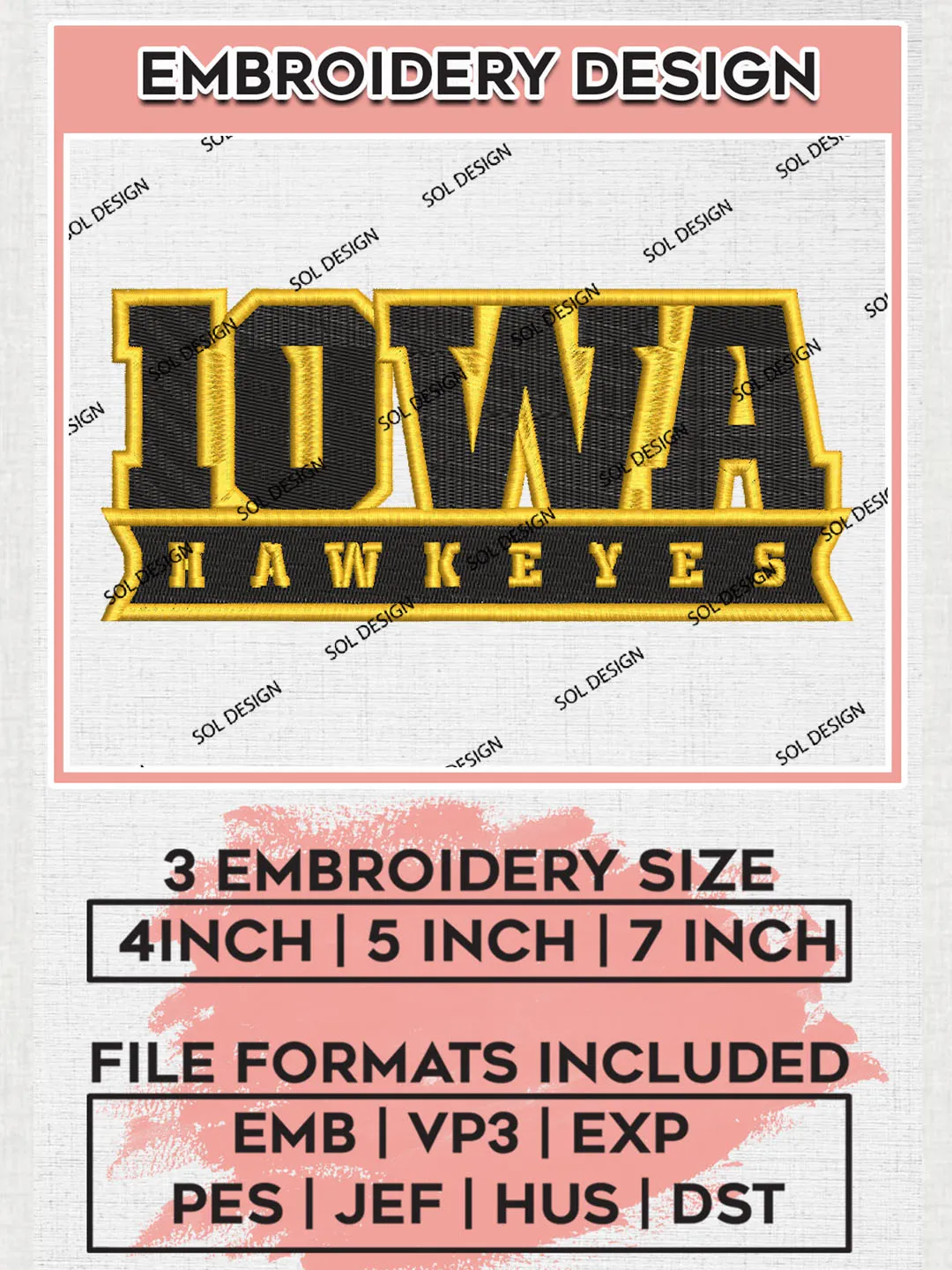 NCAA Iowa Hawkeyes College Team Wordmark Logo Embroidery Design Files, NCAA Iowa Hawkeyes Machine Embroidery, NCAA Teams, 3 sizes, NCAA Machine embroidery designs, Digital Download
